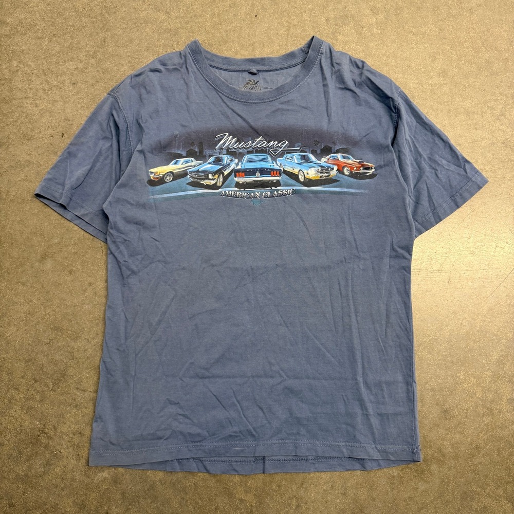 Newport Blue Ford Mustang American Classic Graphic T-Shirt Blue Medium